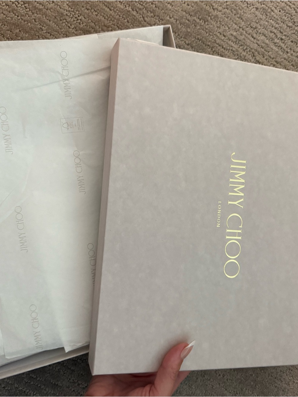 Jimmy Choo Light cream thin Box with Gold Logo